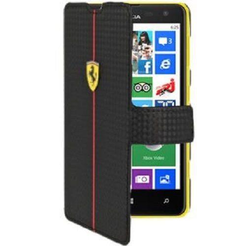 Etui Ferrari Série "Formula One" Aspect Carbone À Rabat Latéral Noir Pour Nokia Lumia 625