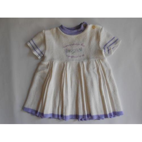 Robe Vintage Blanche À Bordures Violettes - 6 Mois