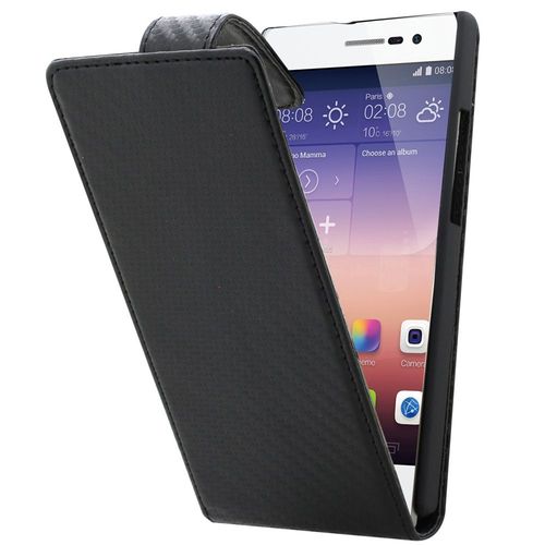 Etui Carbone Noir À Rabat Vertical Pour Huawei Ascend P7