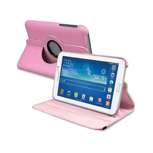 Etui Aspect Cuir Rose Sur Support Rotatif Pour Samsung Galaxy Tab 4 8-0