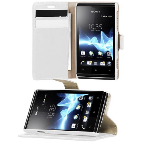Etui Folio À Rabat Latéral Blanc Pour Sony Xperia E Rabat Articulé Fonction Stand