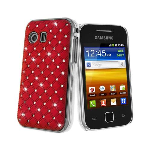 Coque Rigide Aspect Matelassé Rouge Toucher Gomme Avec Inserts Diamants Galaxy Y S5360