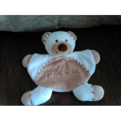 Doudou Plat Ours Beige Et Marron Grain De Blé
