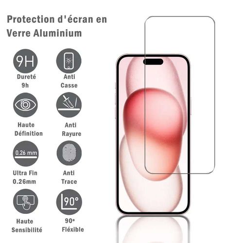 1 Film Protection D'écran En Verre D'aluminium Super Résistant 9h Pour Apple Iphone 15 6.1", Définition Hd, Anti-Rayures, Anti-Empreintes Digitales