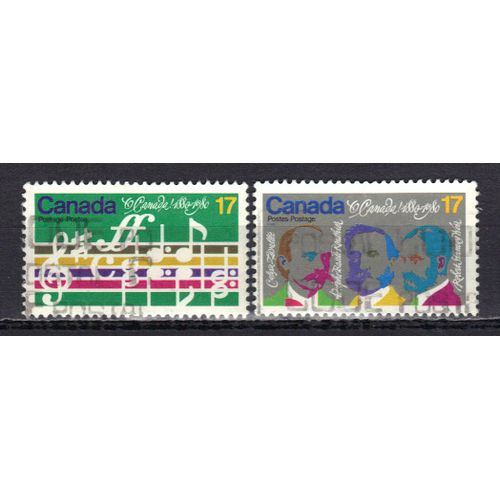 Canada 1980 : Centenaire De L'hymne "O Canada" : Les Premières Mesures De L'hymne / Portraits Du Compositeur Et Des Traducteurs - Série Entière De 2 Timbres Oblitérés
