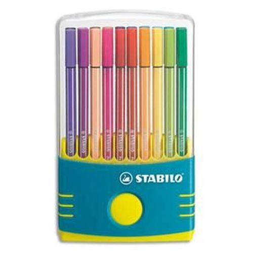 Stabilo Etui Turquoise Plastique Refermable "Zebrui" De 20 Feutres Pointe Moyenne Pen68 Coloris Assortis