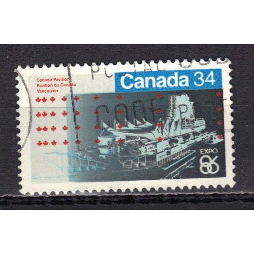 Canada 1986 : "Expo86" : Exposition Internationale À Vancouver : Le Pavillon Du Canada ; Feuilles D'érable - Timbre 34 C. Multicolore Oblitéré