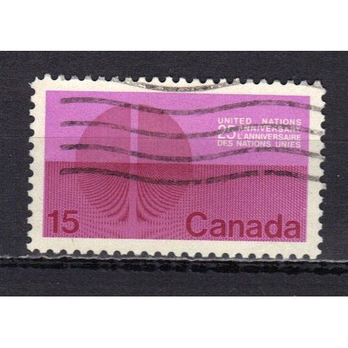 Canada 1970 : 25è Anniversaire Des Nations Unies - Timbre 15 C. Lilas-Rose Et Carmin Oblitéré