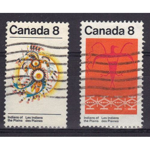 Canada 1972 : Indiens Canadiens Des Plaines : "Le Danseur", Par G.Tailfeathers / Symboles - Série De 2 Timbres Oblitérés