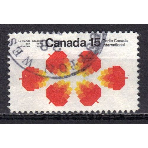 Canada 1971 : Le Monde Aux Écoutes De Radio Canada International - Timbre 15 C. Rouge, Jaune Et Noir Oblitéré