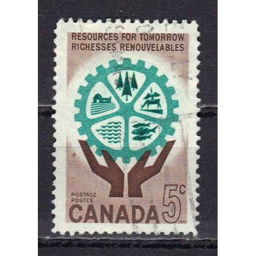 Canada 1961 : Ressources Renouvelables - Timbre 5 C. Brun Et Vert-Bleu Oblitéré