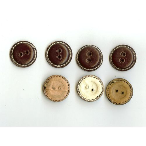 7 Anciens Boutons Cuir Artisanaux Marron Foncé 3cm Diamètre Années 1950