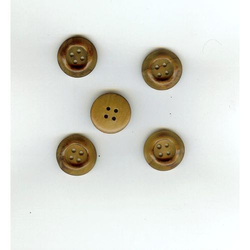 5 Anciens Boutons Imitation Bois  Ocre 2.2cm
