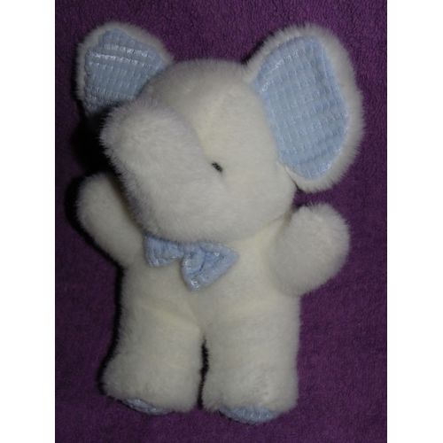 Doudou Éléphant  Blanc Et Bleu Musical Nicotoy 28 Cm.