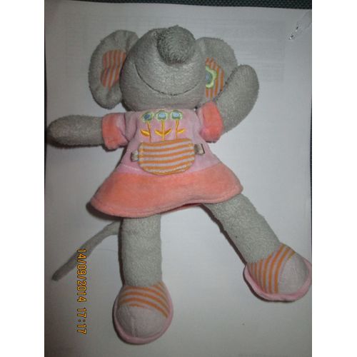 Doudou Souris Grise Robe Rose Et Saumon Mot D Enfant