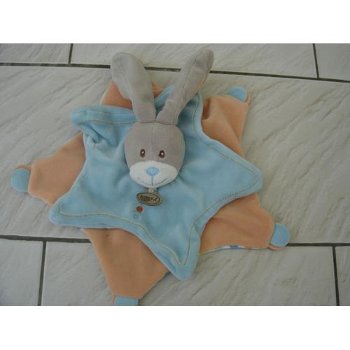 Doudou Plat Lapin Bleu Et Orange Baby Nat