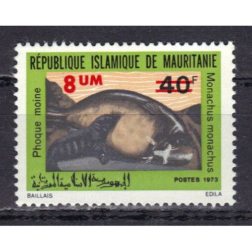 Mauritanie 1974 : Phoque De Mauritanie - Timbre 8 Um. Sur 40 F. Noir, Vert-Jaune, Bistre Et Gris Neuf ** 