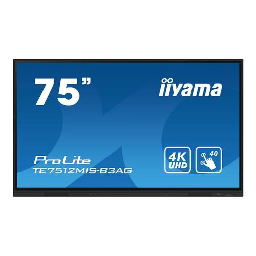 iiyama ProLite TE7512MIS-B3AG - Classe de diagonale 75" (74.5" visualisable) écran LCD rétro-éclairé par LED - signalétique numérique interactive - avec écran tactile (multi-touch) / capacité PC...