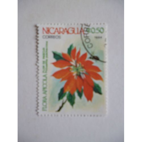 Timbre "Nicaragua 1984 :Flore Apicole:Fleur De Pâques :Poinsettia".