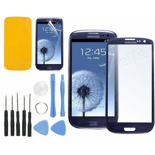 Vitre Samsung Galaxy S3 Bleu Nuit +Set Outillage+Stickers 3m