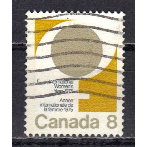 Canada 1975 : Année Internationale De La Femme : Symbole De L'année - Timbre 8 C. Bistre-Jaune, Bistre-Gris Et Noir Oblitéré