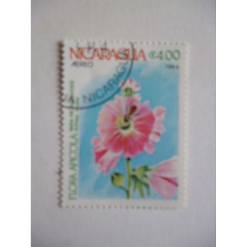 Timbre "Nicaragua 1984 :Flore Apicole :Althea Rosa".
