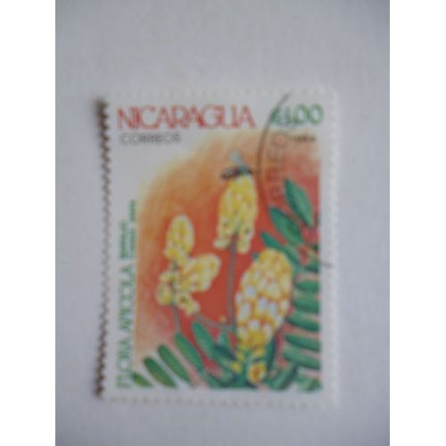 Timbre "Nicaragua 1984 :Flore Apicole : Barajo :Cassia Alata".