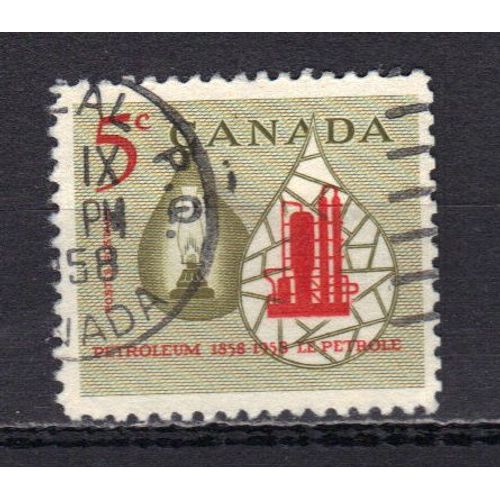 Canada 1958 : Centenaire De L'industrie Pétrolière - Timbre 5 C. Vert-Jaune Et Rouge Oblitéré