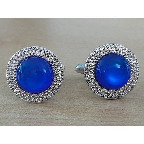 Boutons De Manchettes En Forme De Double Disque De Couleurs Argent Et Bleu