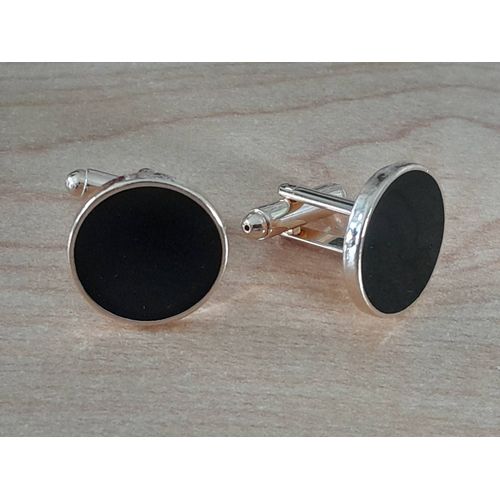 Boutons De Manchettes En Forme De Disque De Couleurs Noire Et Or Pour De L'élégance Tout En Sobriété...