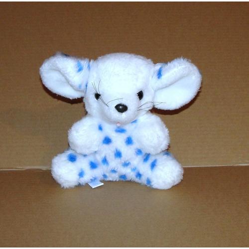 Souris Blanche Tacheté De Bleu Ancienne Peluche Nounours Vintage