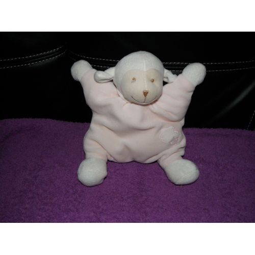 Doudou Mouton Brebis Bout'chou Boutchou Monoprix Peluche  Blanc Rose Nuage Grelot 26 Cm
