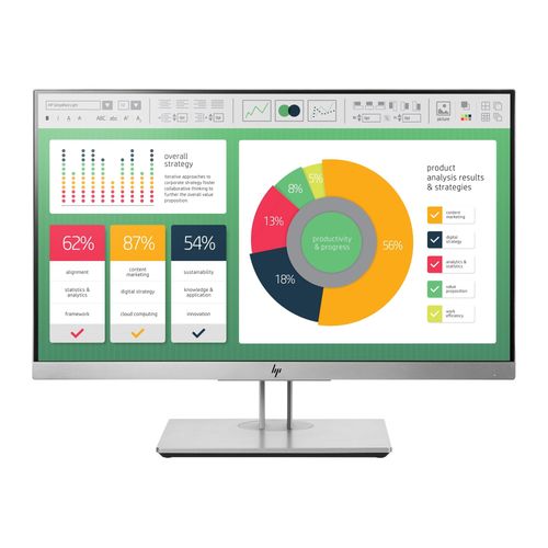 HP EliteDisplay E223 - Écran LED - 21.5" - 1920 x 1080 Full HD (1080p) @ 60 Hz - IPS - 250 cd/m² - 1000:1 - 5 ms - HDMI, VGA, DisplayPort - argent, noir (couvercle arrière)