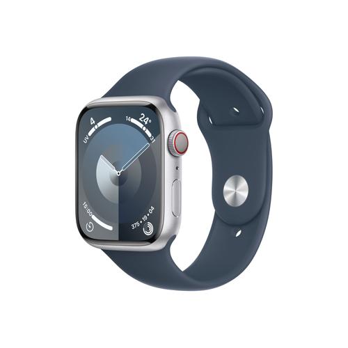 Apple Watch Series 9 Gps + Cellular - Boîtier Aluminium 45 Mm Argent Bleu Orage - Bracelet S/M