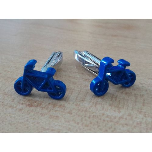 Boutons De Manchettes En Forme De Vélo De Couleurs Argent Et Bleu Pour De L'élégance Tout En Sobriété