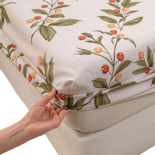 Drap Housse - 160 X 200 Cm - Agem - Drap-Housse En Coton Avec Taie D'oreiller Imprimé Fleurs Drap-Housse Avec Bande Élastique Antidérapante Housse De Matelas Ajustable Drap-Housse Doux