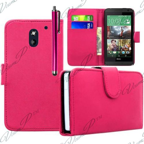 Htc Desire 610: Etui Portefeuille Livre Housse Coque Pochette Cuir Pu+ Stylet- Rose