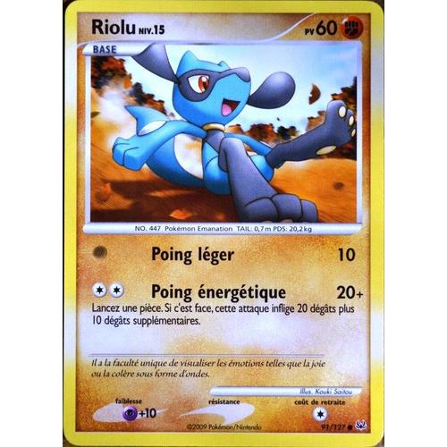 Carte Pokémon 91/127 Riolu Lv.15 60 Pv Platine Neuf Fr