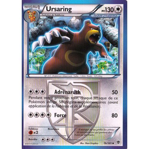 Carte Pokémon 76/101 Ursaring 130 Pv Série Bw Explosion Plasma Neuf Fr