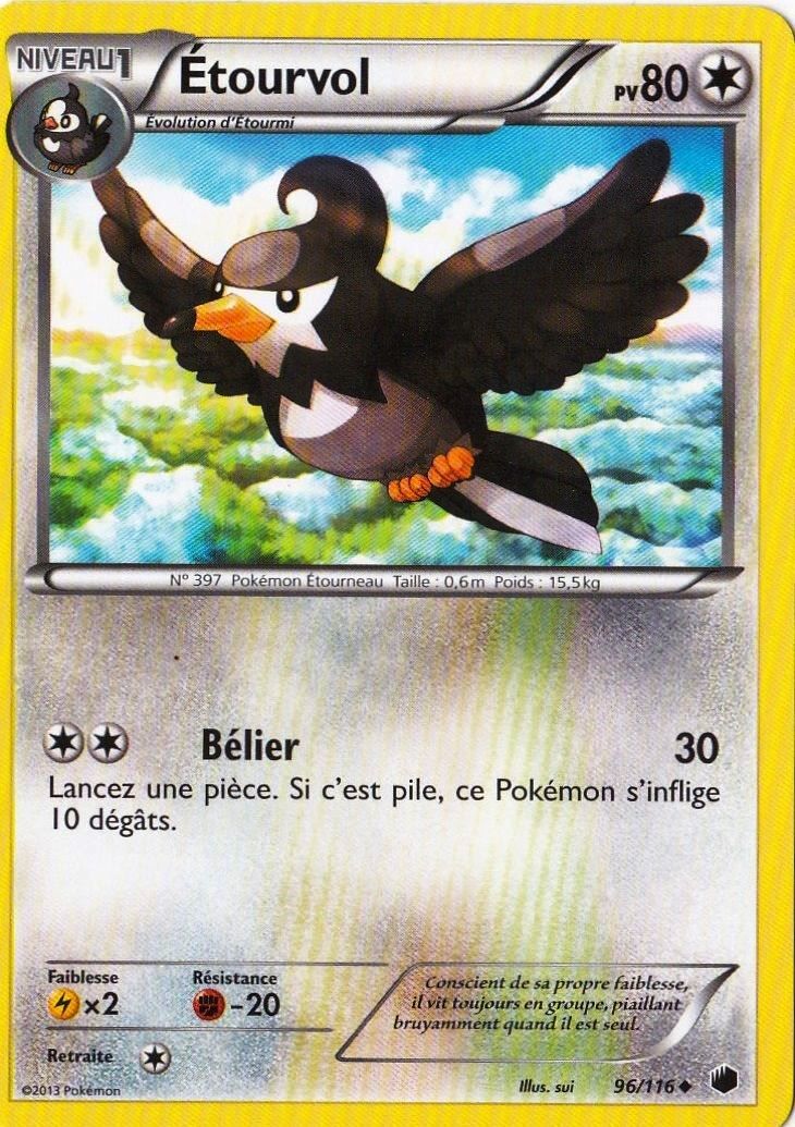 Carte Pokémon Etourvol 80 Pv 96/116 Glaciation Plasma Neuf Fr