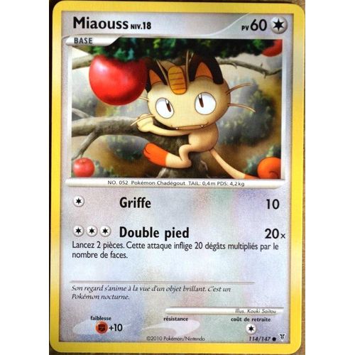 Carte Pokémon 114/147 Miaouss Lv.18 60 Pv Platine Vs Neuf Fr