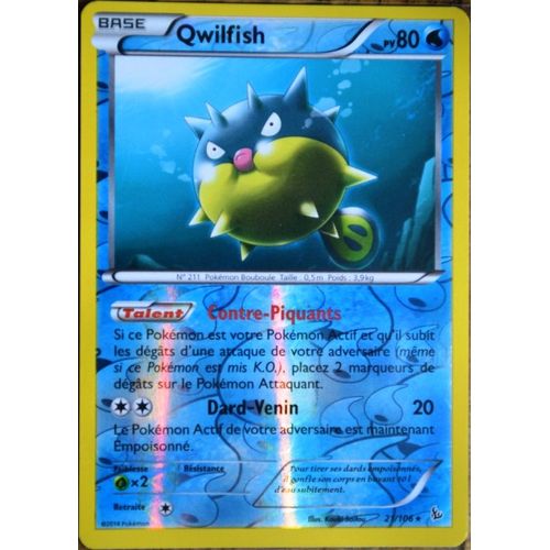 Carte Pokémon 21/106 Qwilfish 80 Pv - Reverse Rare Xy Étincelles Neuf Fr