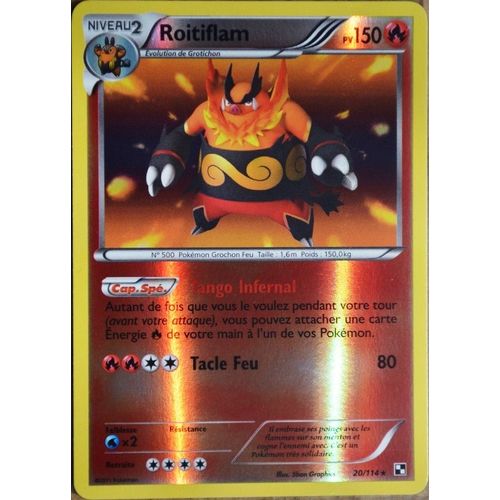 Carte Pokémon 20/114 Roitiflam 150 Pv - Reverse Noir & Blanc Neuf Fr