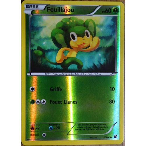 Carte Pokémon 7/114 Feuillajou 60 Pv - Reverse Noir & Blanc Neuf Fr