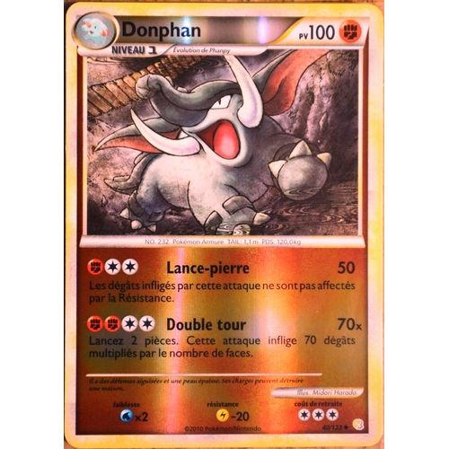Carte Pokémon 40/123 Donphan 100 Pv - Reverse Heartgold Soulsilver Neuf Fr