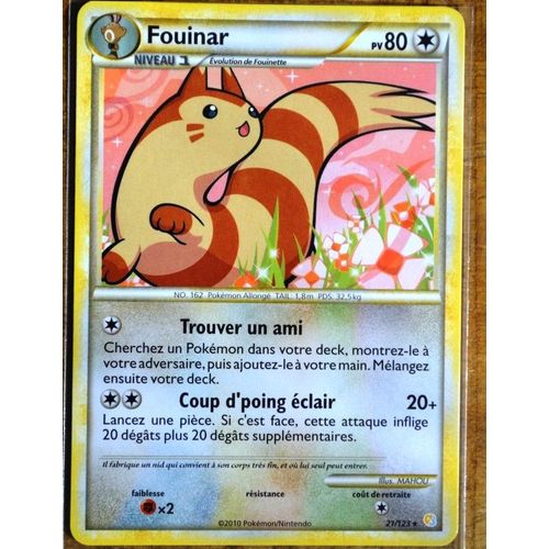Carte Pokémon 21/123 Fouinar 80 Pv Heartgold Soulsilver Neuf Fr