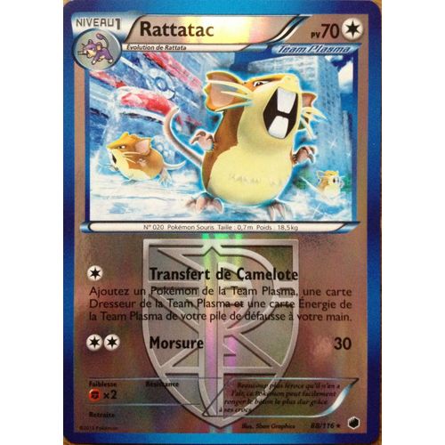 Carte Pokémon Rattatac Reverse 70 Pv 88/116 Glaciation Plasma Neuf Fr