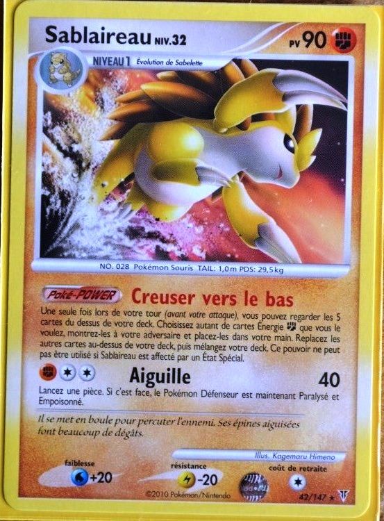 Carte Pokémon 42/147 Sablaireau 90 Pv Série Platine Vs Neuf Fr