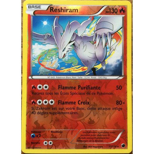 Carte Pokémon Reshiram Reverse 130 Pv 17/116 Glaciation Plasma Neuf Fr