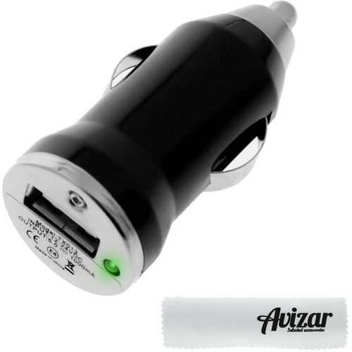 Chargeur Voiture Usb 1000 Mah Universel - Adaptateur Auto Charge Allume Cigare Noir + Chiffonnette Avizar